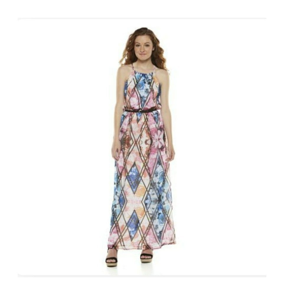 NWT LILY ROSE Dress Maxi Halter Long Floral Belted S